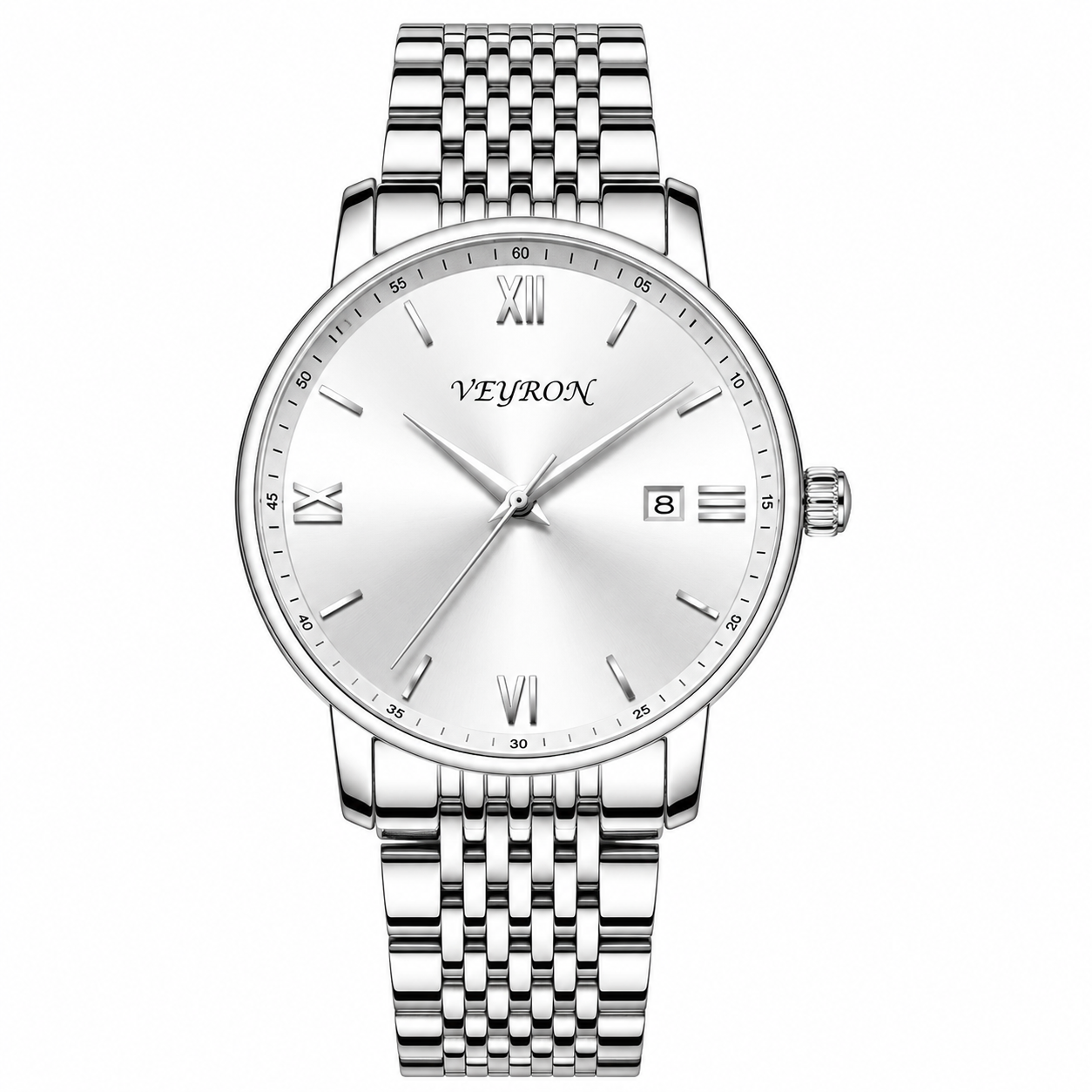 Veyron Marcen blue sunburst dial watch with steel bracelet