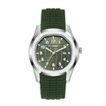 VEY 013 men's sport quartz watch — green dial, green rubber strap, silver case, front view