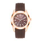 VEY 013 men's sport watch rose gold case — brown dial, brown rubber strap, front view