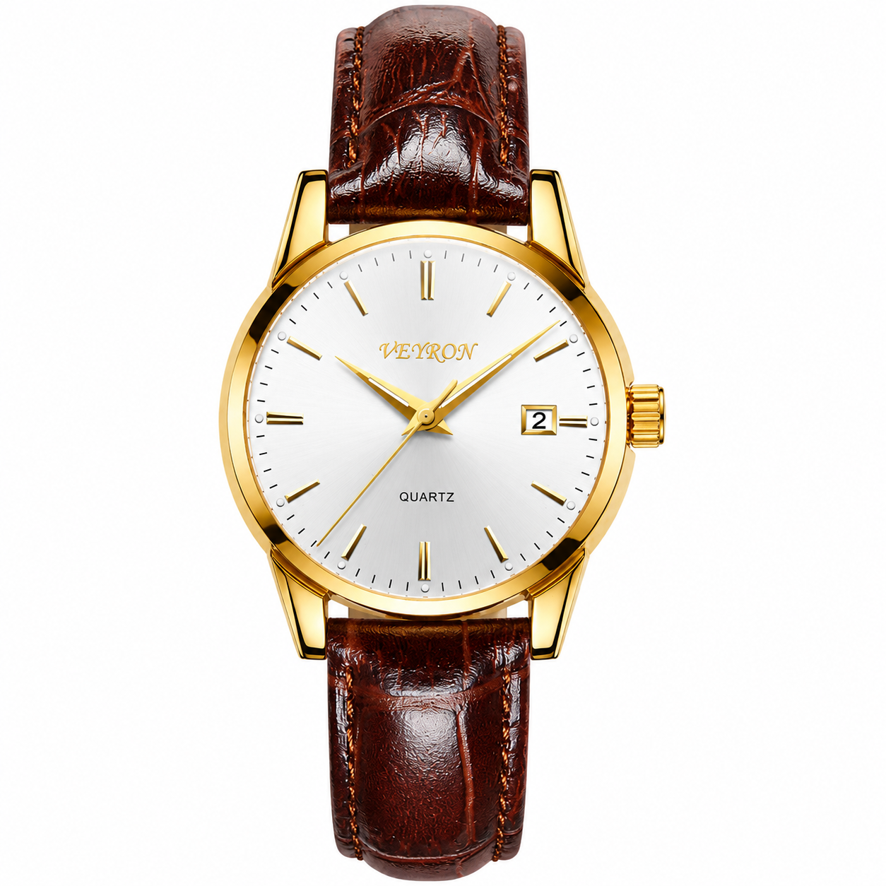 Veyron Aldric gold-tone dress watch with leather strap
