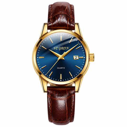 Veyron Aldric gold-tone dress watch with leather strap