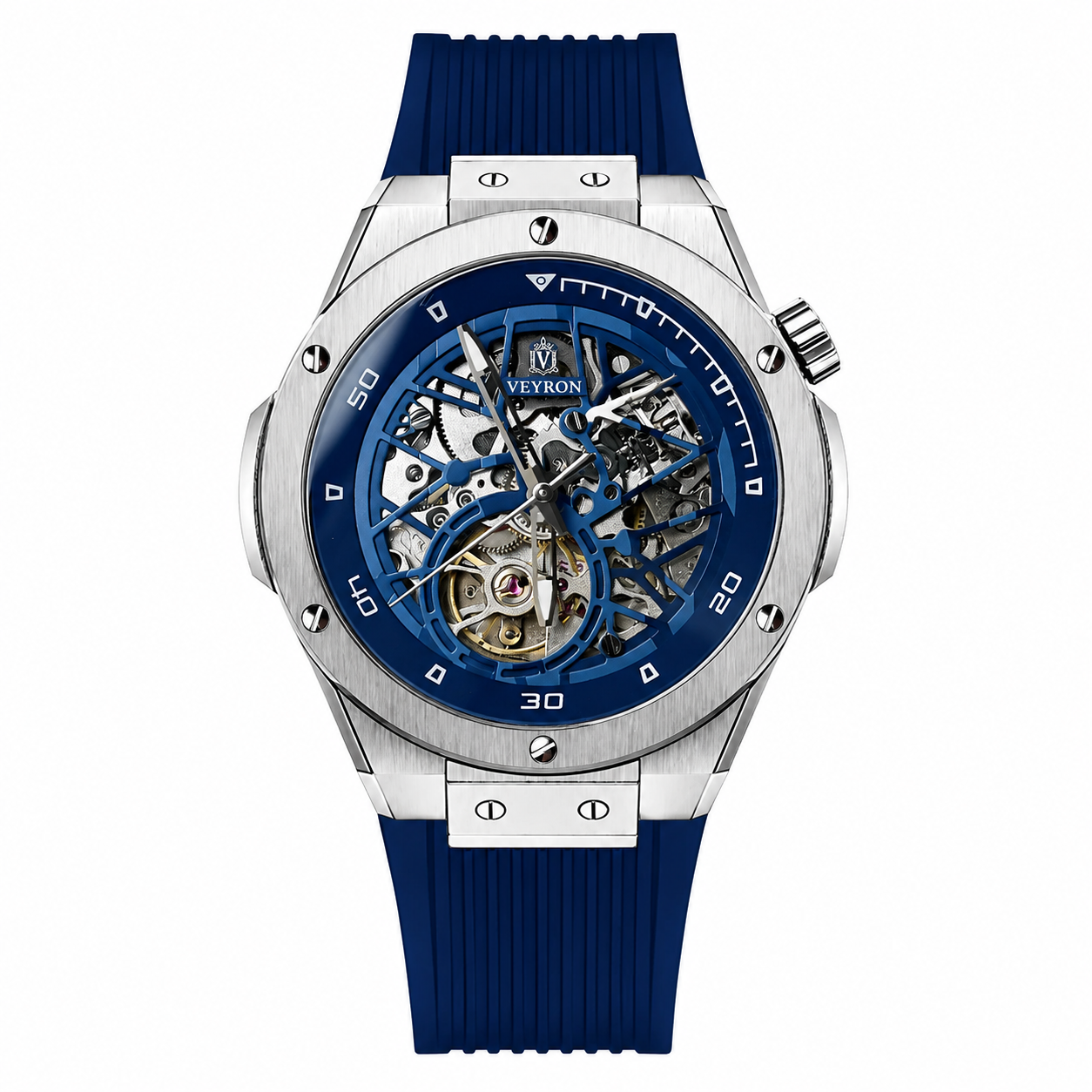 Veyron Brennus skeleton chronograph watch with rubber strap