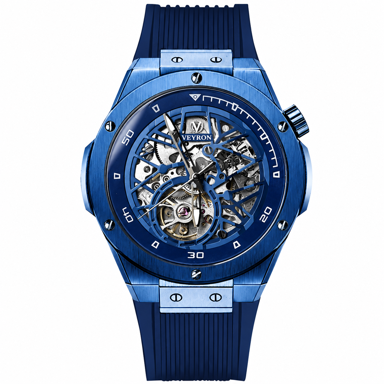 Veyron Brennus skeleton chronograph watch with rubber strap