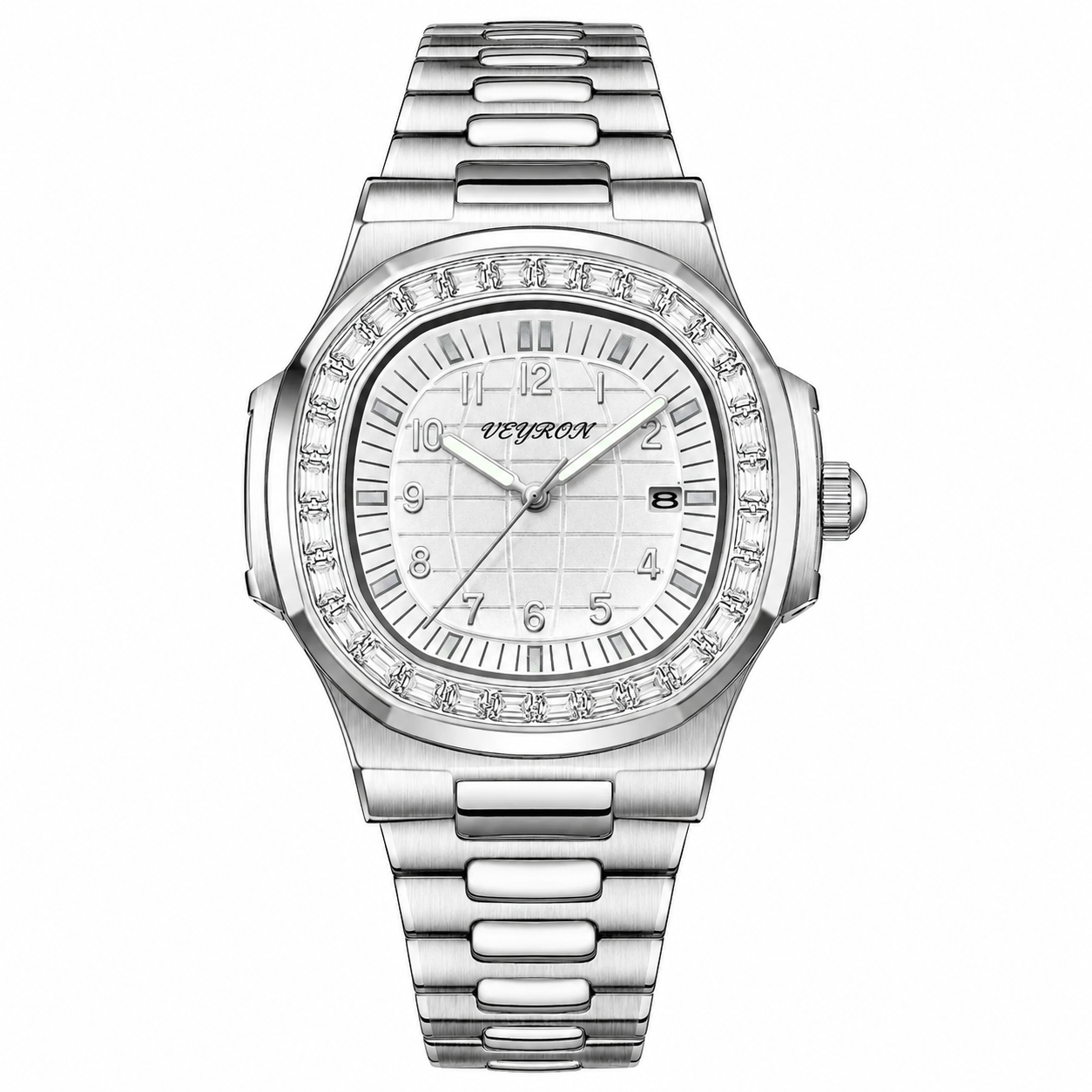 Veyron Cassius integrated bracelet watch with crystal-set bezel
