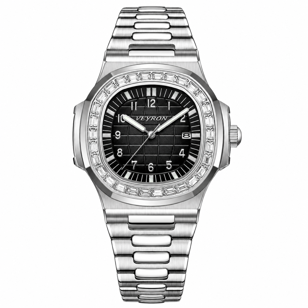 Veyron Cassius integrated bracelet watch with crystal-set bezel