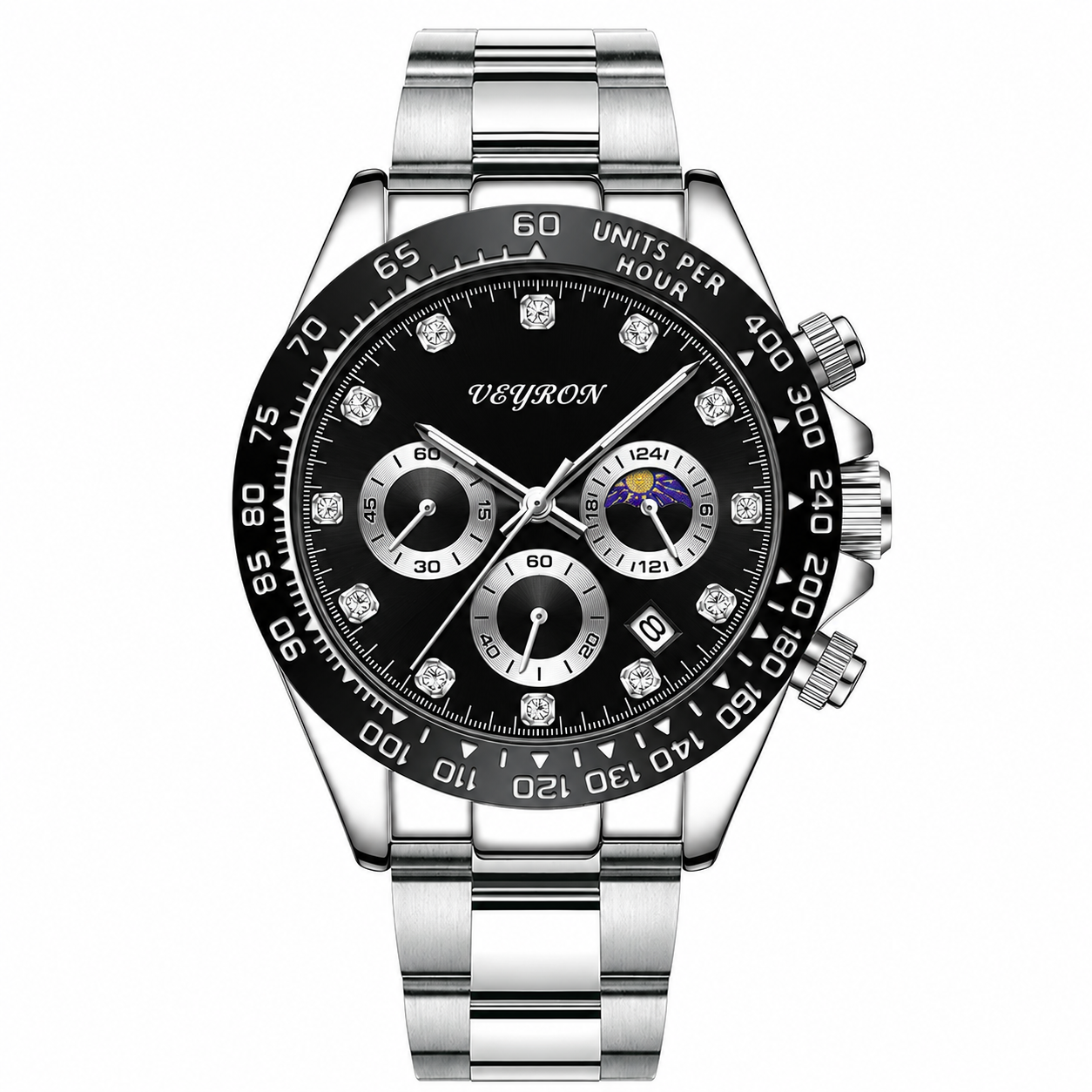 VEY 004 — chronograph watch, alternate angle