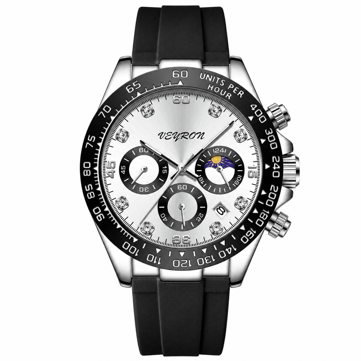 VEY 004 — chronograph watch, close detail