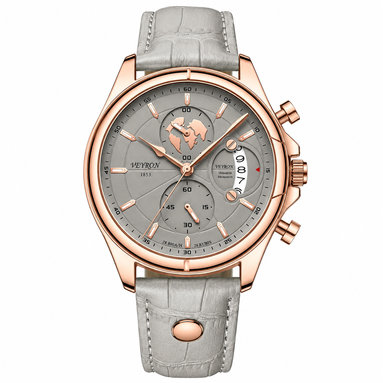 Veyron Clovis rose gold world-timer chronograph watch