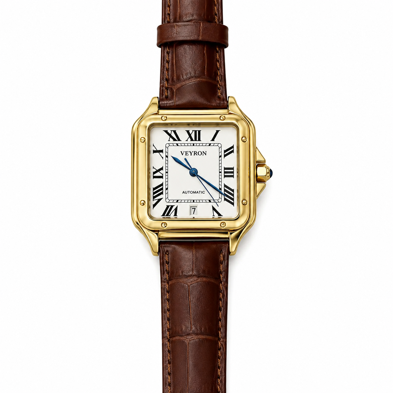 VEY 003 — square case watch, close-up detail