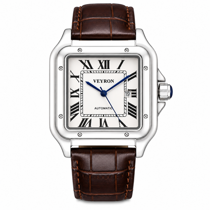 Veyron Godfrey square case watch with leather strap