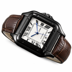 Veyron Godfrey square case watch with leather strap