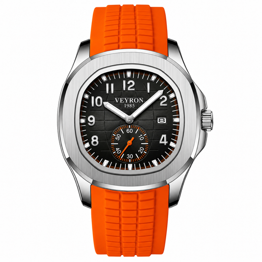 Veyron Leoric cushion chronograph watch with rubber strap