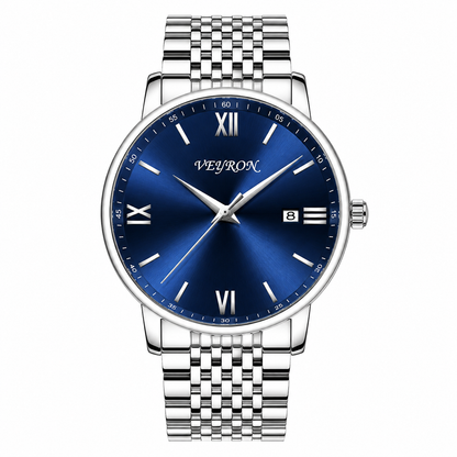 Veyron Marcen blue sunburst dial watch with steel bracelet