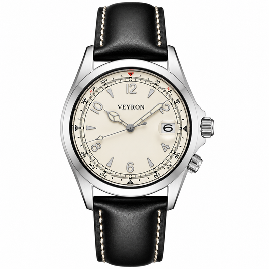 Veyron Roderic vintage pilot-style watch with compass bezel