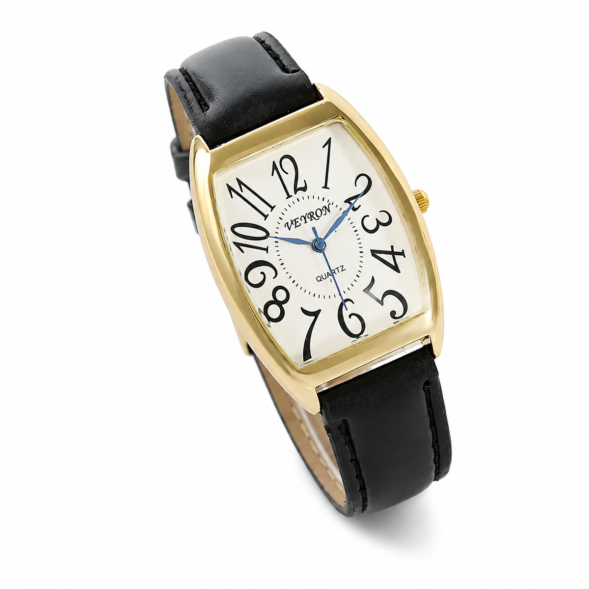 VEY 001 — men's tonneau quartz watch, leather strap, Noir dial