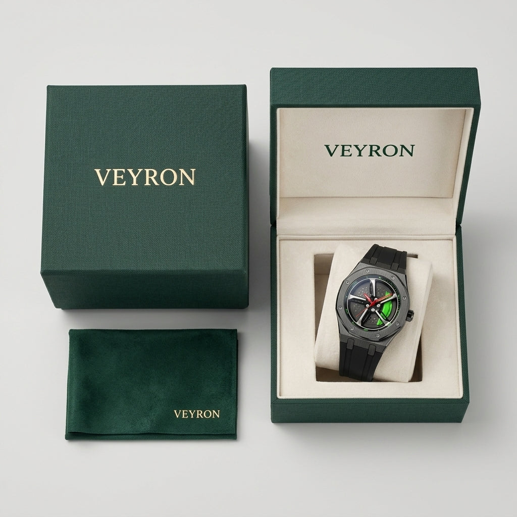 VEY 008 skeleton quartz watch on rubber strap — dial detail