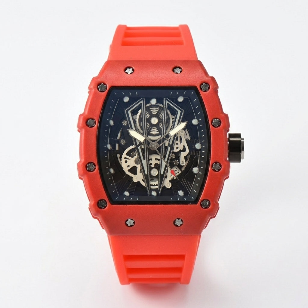 VEY 014 curved case quartz watch — front view