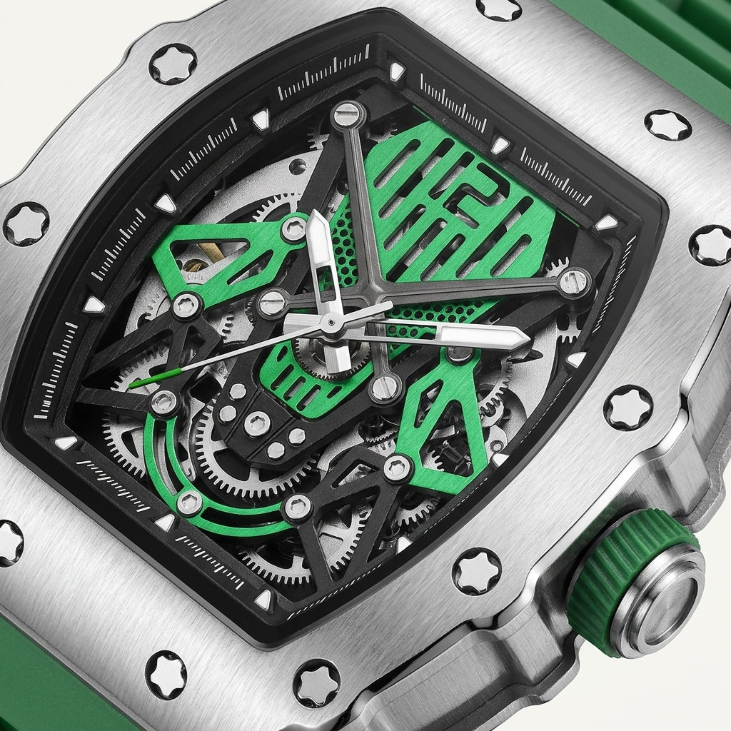 VEY 015 quartz sport watch on silicone band — dial detail