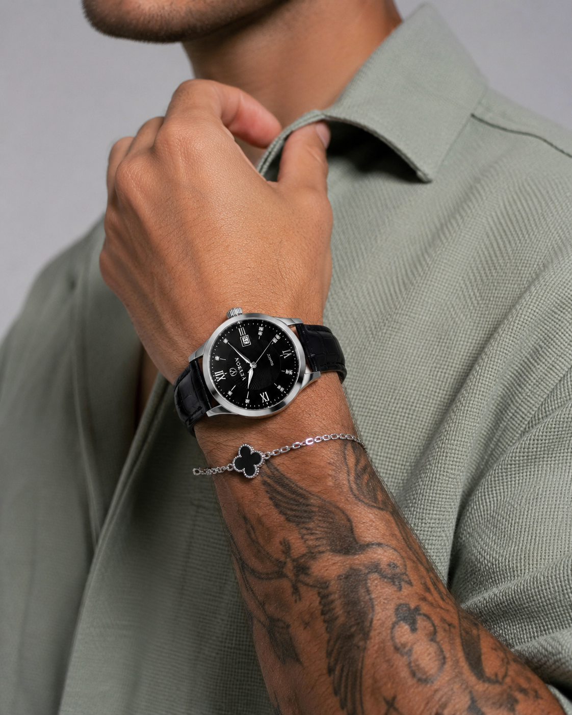 Veyron Alaric guilloché bi-tone dial watch – profile view