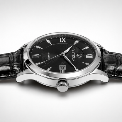 Veyron Alaric stainless steel bracelet watch – crown and case detail