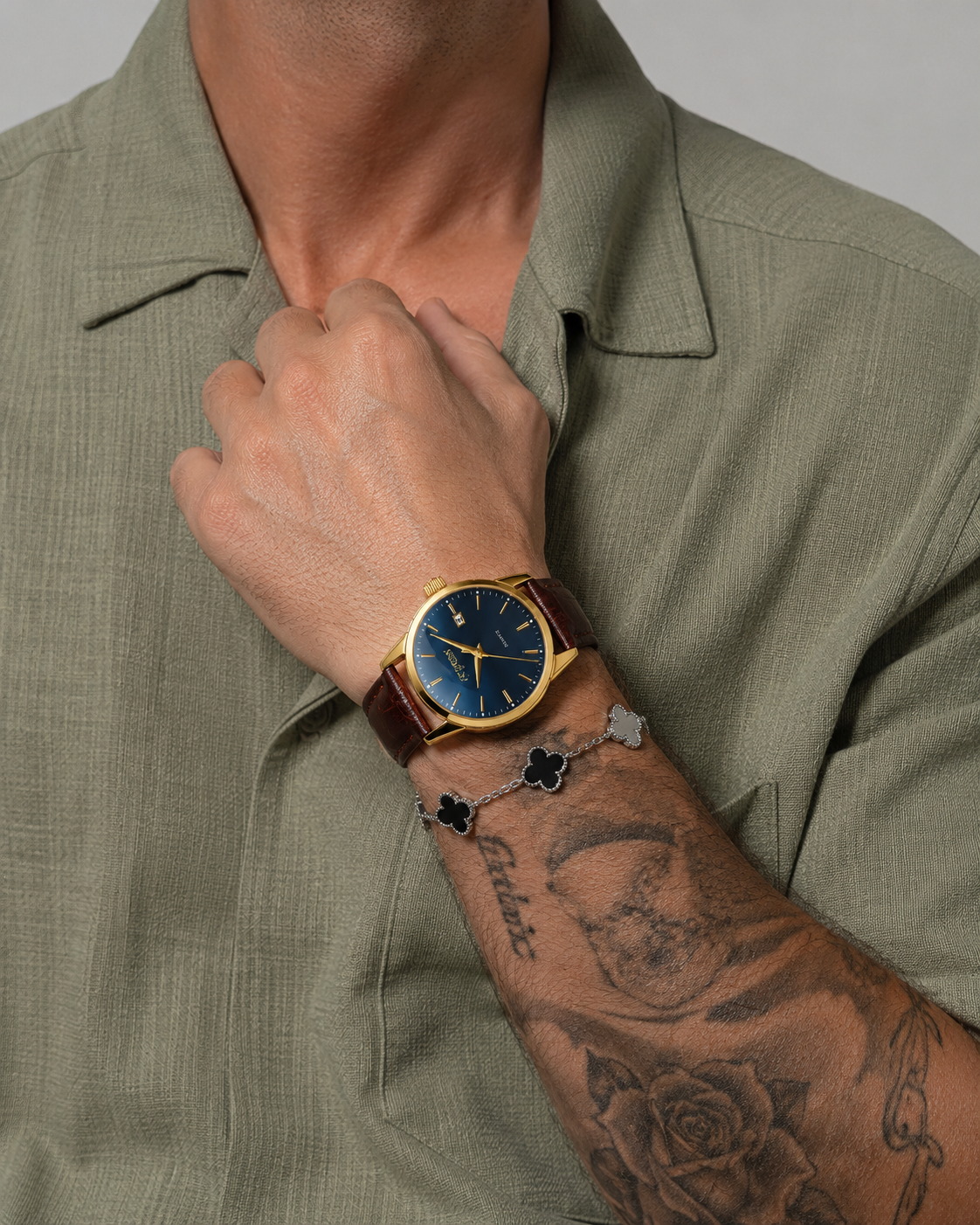 Veyron Aldric Roman numeral dial watch – profile view