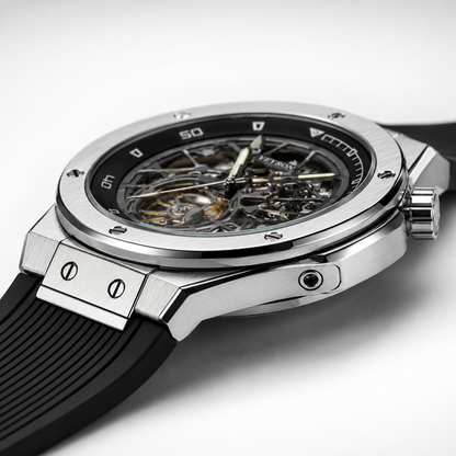 Veyron Brennus rubber strap watch – crown and case detail