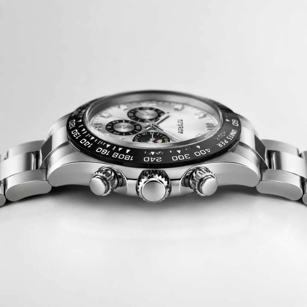 VEY 004 — crown and pusher detail
