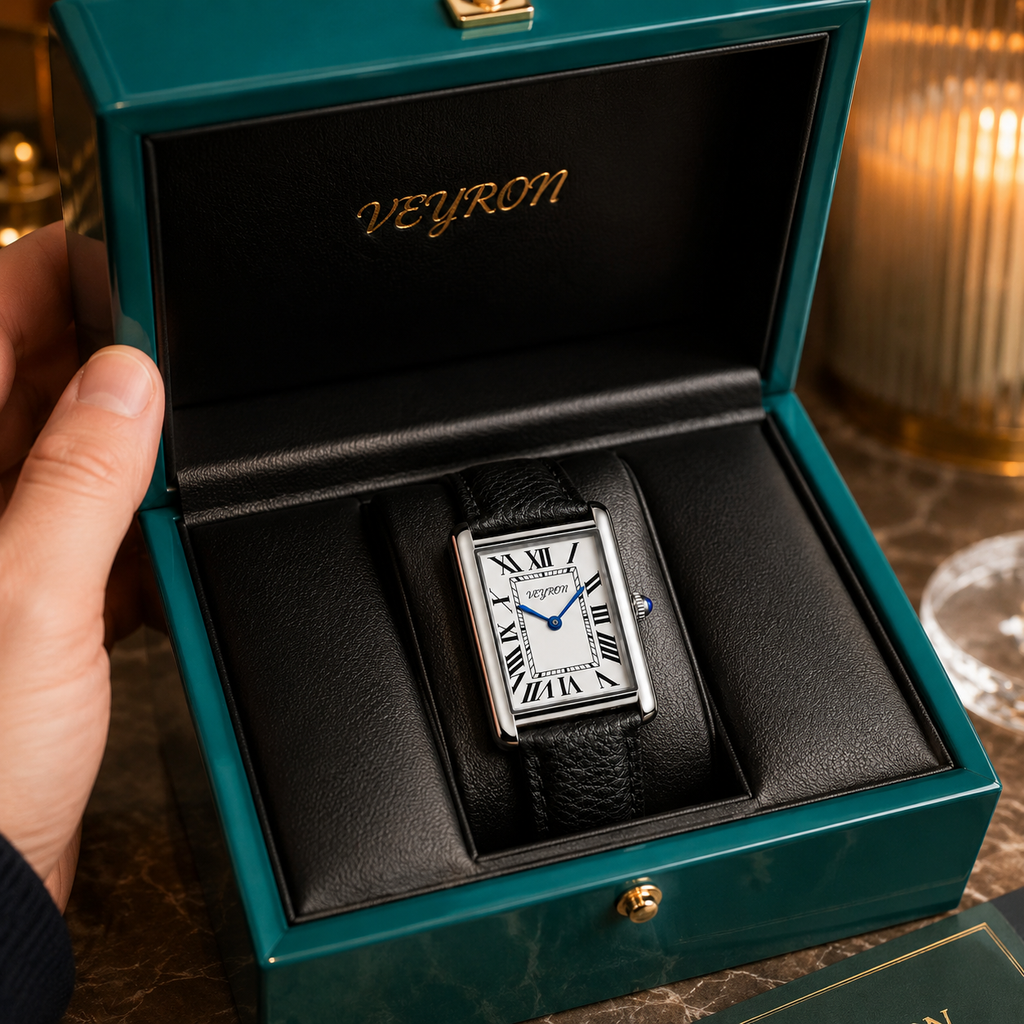 VEY 002 — angle view, slim dress watch profile