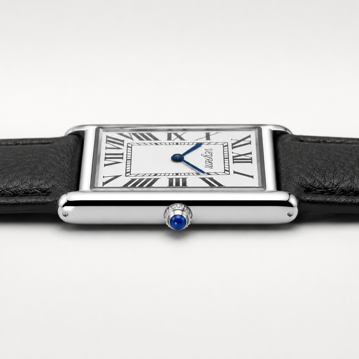VEY 002 — crown detail, polished steel case