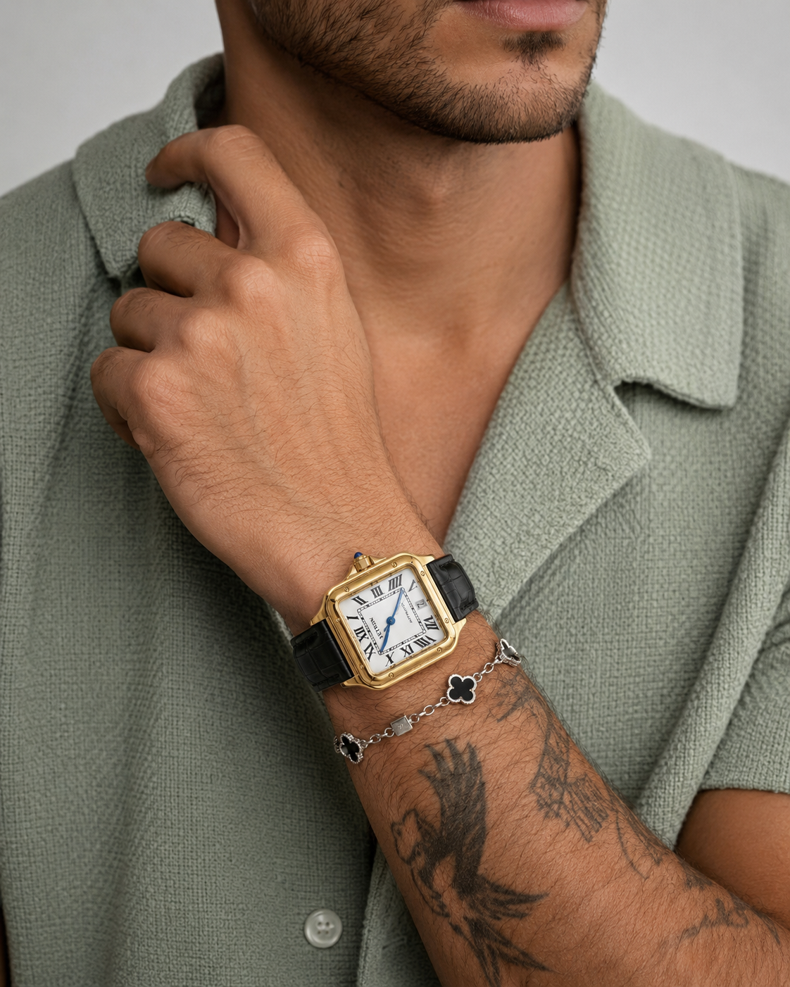 VEY 003 — side profile, slim square watch case