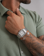 VEY 006 — side profile, slim square watch
